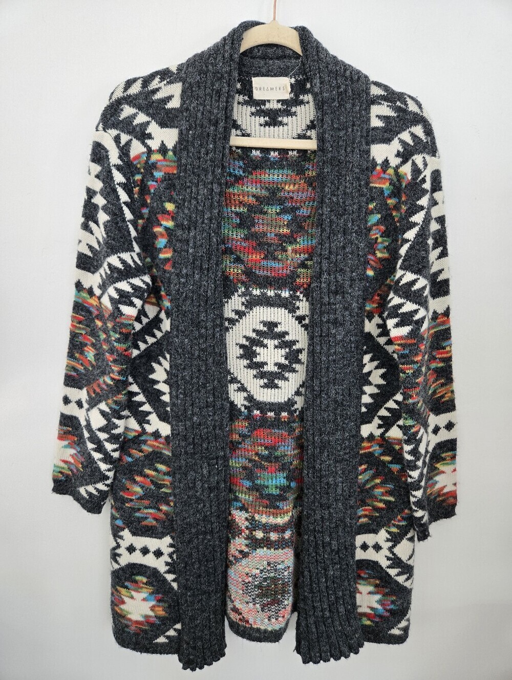Dreamers Southwestern Aztec Print Long Open-Front Cardigan Sweater. Size Small.